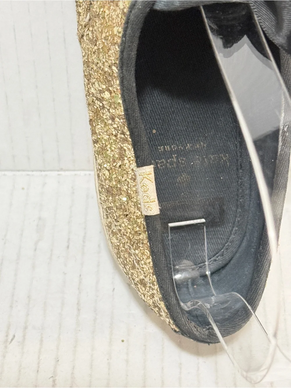 Keds x Kate Spade New York Champion Gold Glitter Sneakers Satin ties Sz 6 1/2